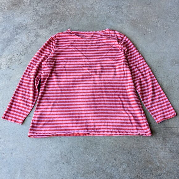 Gudrun Sjoden Essential Striped Top Red Pink Organic Cotton Long Sleeve large - Picture 1 of 6